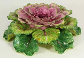 Appraisal: English polychrome decorated porcelain cabbage form centerpiece having well modelled