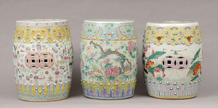 Appraisal: Three Chinese Famille Rose Porcelain Garden Seats to in