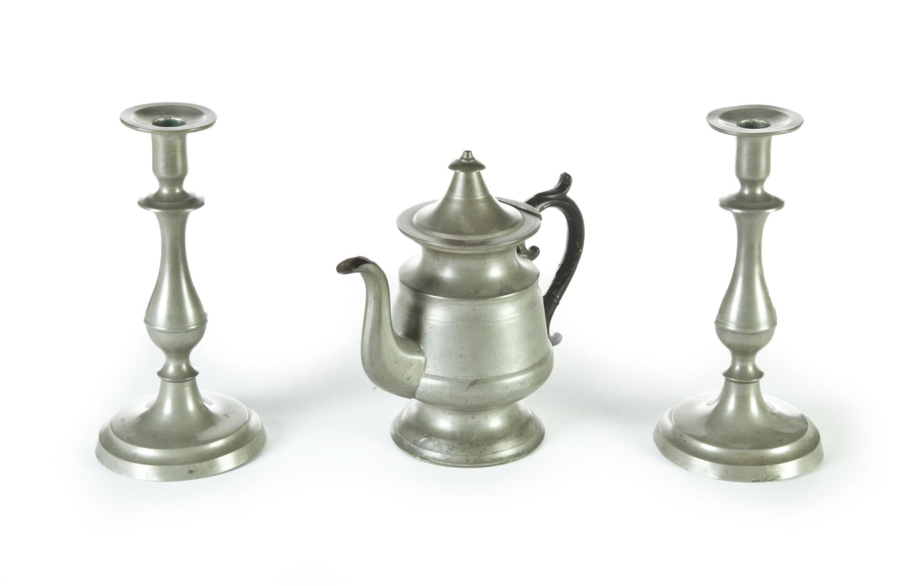 Appraisal: THREE PIECES OF PEWTER Mid th century Pair of unmarked