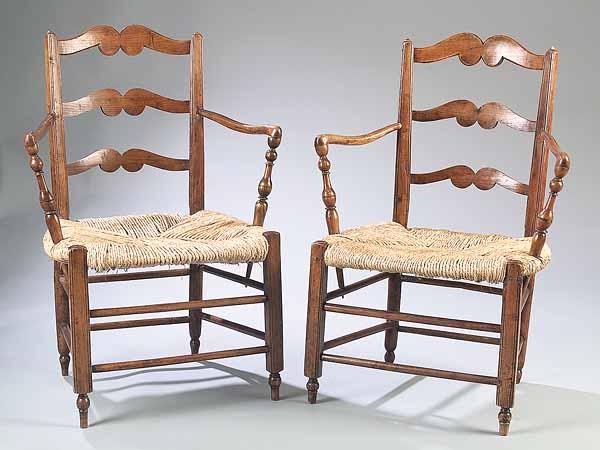 Appraisal: A Fine Pair of Louis XV Chestnut and Rush Ladderback