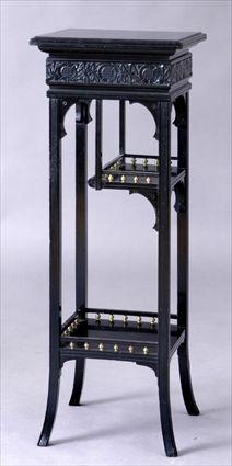 Appraisal: AESTHETIC MOVEMENT EBONIZED PEDESTAL The square top with carved stylized