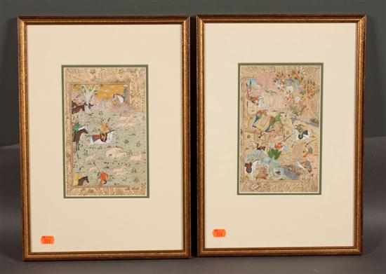 Appraisal: Two Indian painted album leaves in the Mughal manner depicting