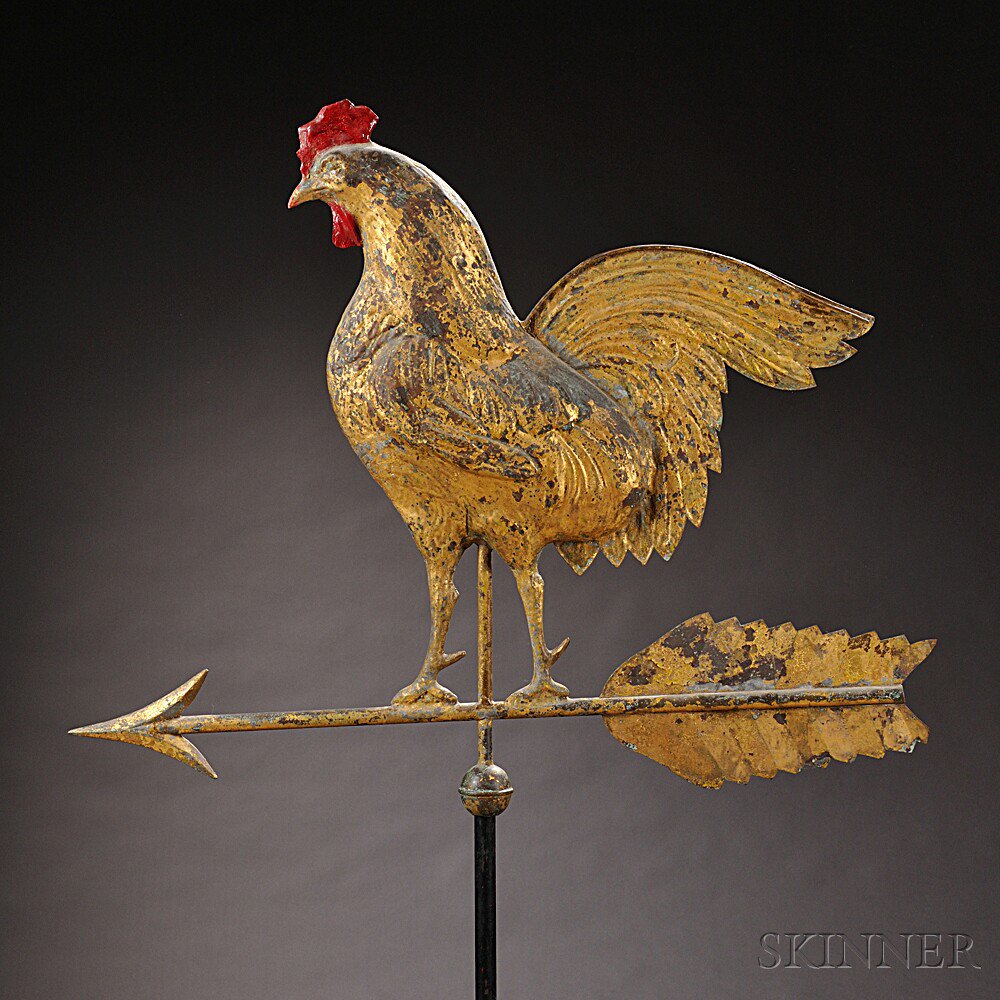 Appraisal: Gilt Molded Copper Rooster Weathervane possibly Cushing and Co Waltham