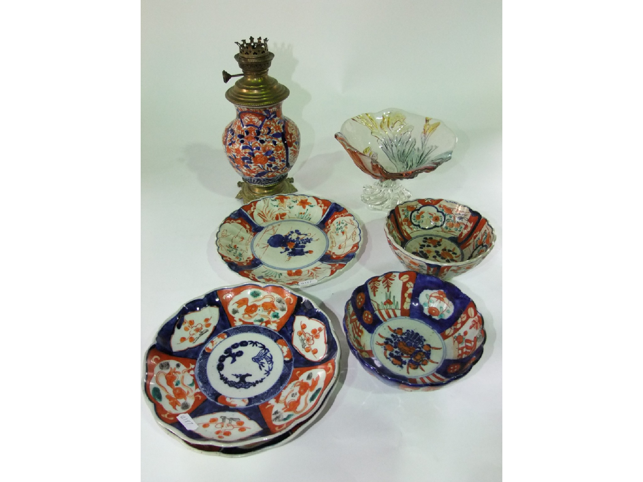 Appraisal: A collection of Imari wares comprising three dishes two bowls