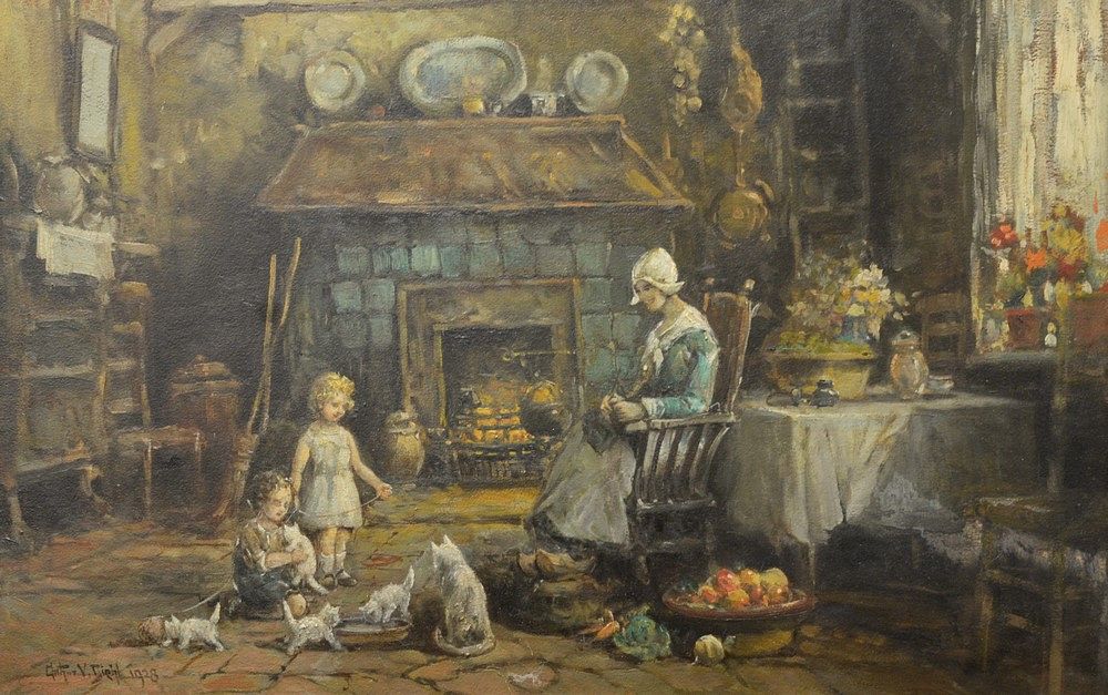 Appraisal: Arthur Vidal Diehl American British - hearth scene with two