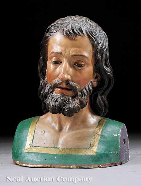 Appraisal: An Italian Carved and Polychromed Wood Bust of Jesus of