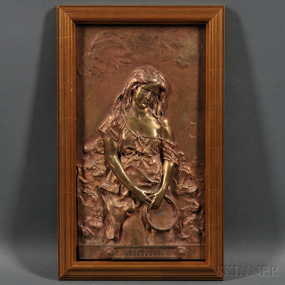 Appraisal: Bronze Plaque Depicting Mignon late th early th century the