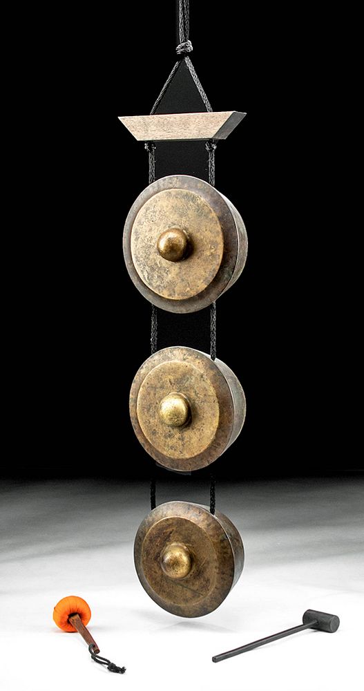 Appraisal: th C Burmese Bronze Meditation Nipple Gong Set Southeast Asia