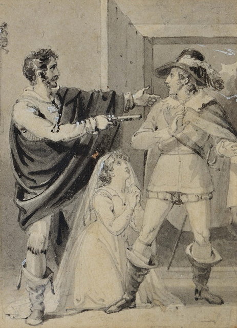 Appraisal: TH CENTURY ENGLISH SCHOOLA confrontation with cavalier pen ink and