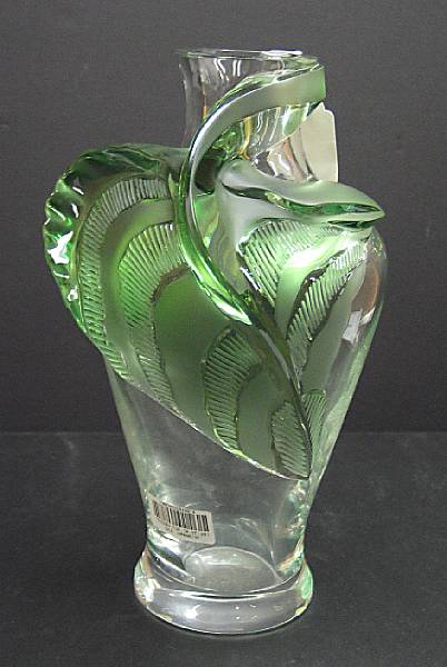 Appraisal: A Marie-Claude Lalique frosted and clear glass vase The inverted