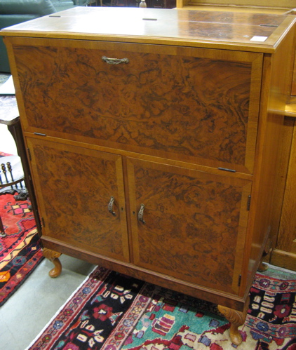 Appraisal: WALNUT AND BURL WALNUT CABINET BAR Queen Anne design English