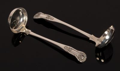 Appraisal: A pair of Queens pattern silver ladles M S Edinburgh