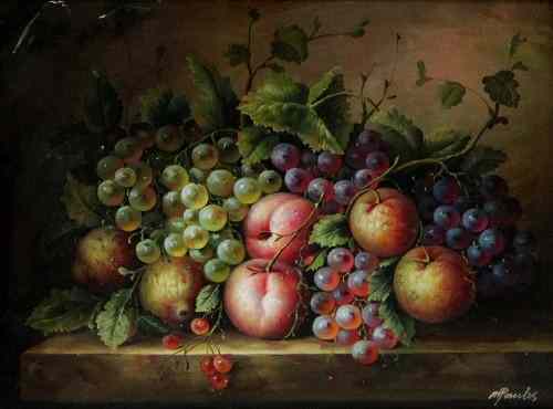 Appraisal: M Paulis Fruit on a Ledge oil on panel cm