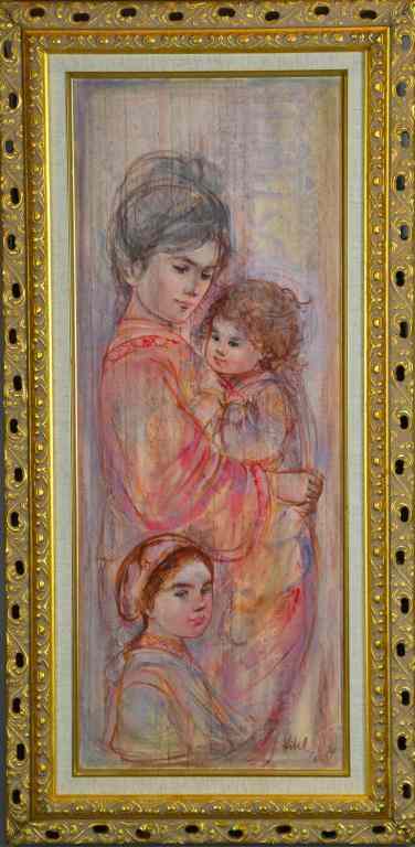 Appraisal: Eda Hibel Oil Painting On Silk On BoardTitled ''Tender Embrace''