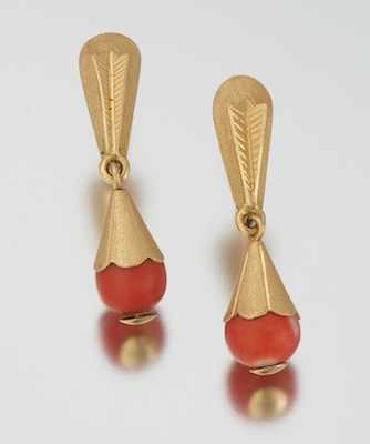 Appraisal: A Pair of Spanish Gold and Coral Earrings k yellow