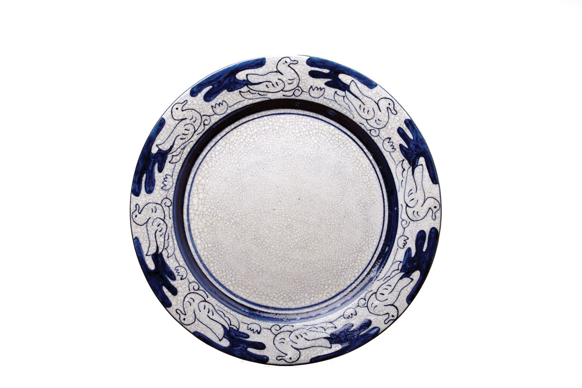 Appraisal: DEDHAM POTTERY 'DUCK' PATTERN PLATE Painted in dark blue with