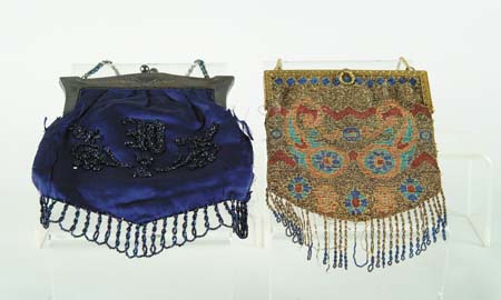 Appraisal: TWO BEADED PURSES Metal beaded purse has colorful paisley design