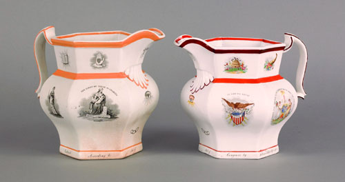 Appraisal: Two ironstone pitchers mid th c inscribed Entered According to