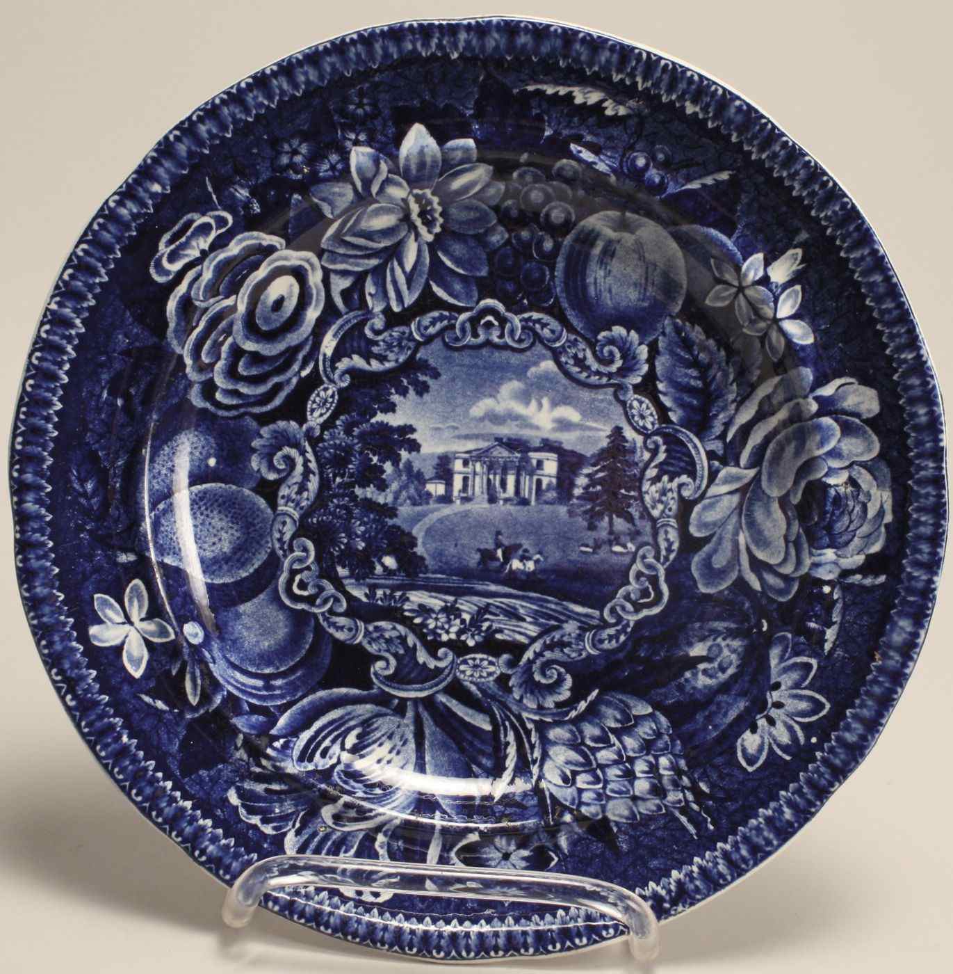 Appraisal: DARK BLUE STAFFORDSHIRE PLATEEnglish th CenturyBy Halls Select Views Pains