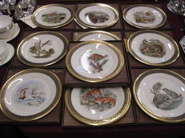 Appraisal: Set of Boehm Lenox ''Woodland Wildlife''plates annuals cobalt gold trim