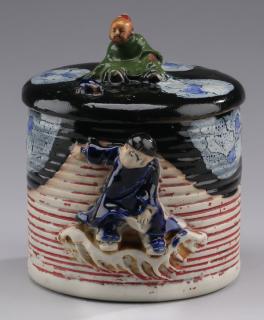 Appraisal: Japanese Sumida Gowa humidor h Japanese Sumida Gawa figural humidor