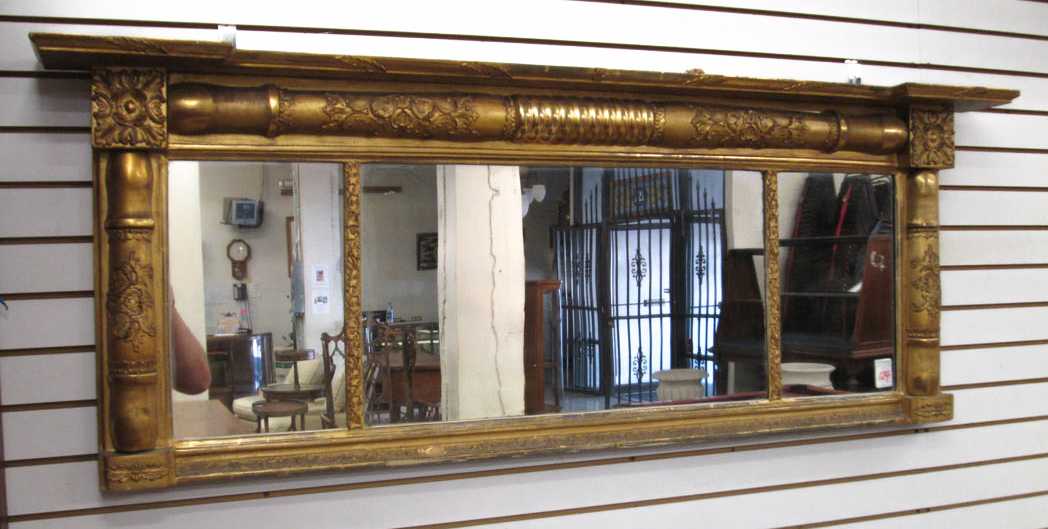 Appraisal: EMPIRE VICTORIAN TRANSITIONAL GILTWOOD OVER MANTEL MIRROR American th century