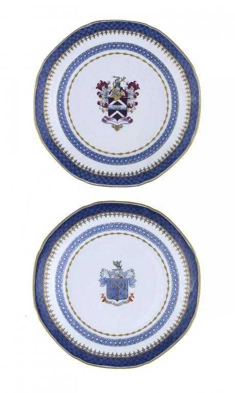 Appraisal: TWO ROYAL CROWN DERBY OCTAGONAL ARMORIAL PLATES printed and painted