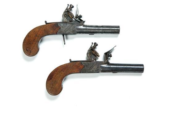 Appraisal: PAIR OF FLINTLOCK SCREW BARREL PISTOLS England or America th