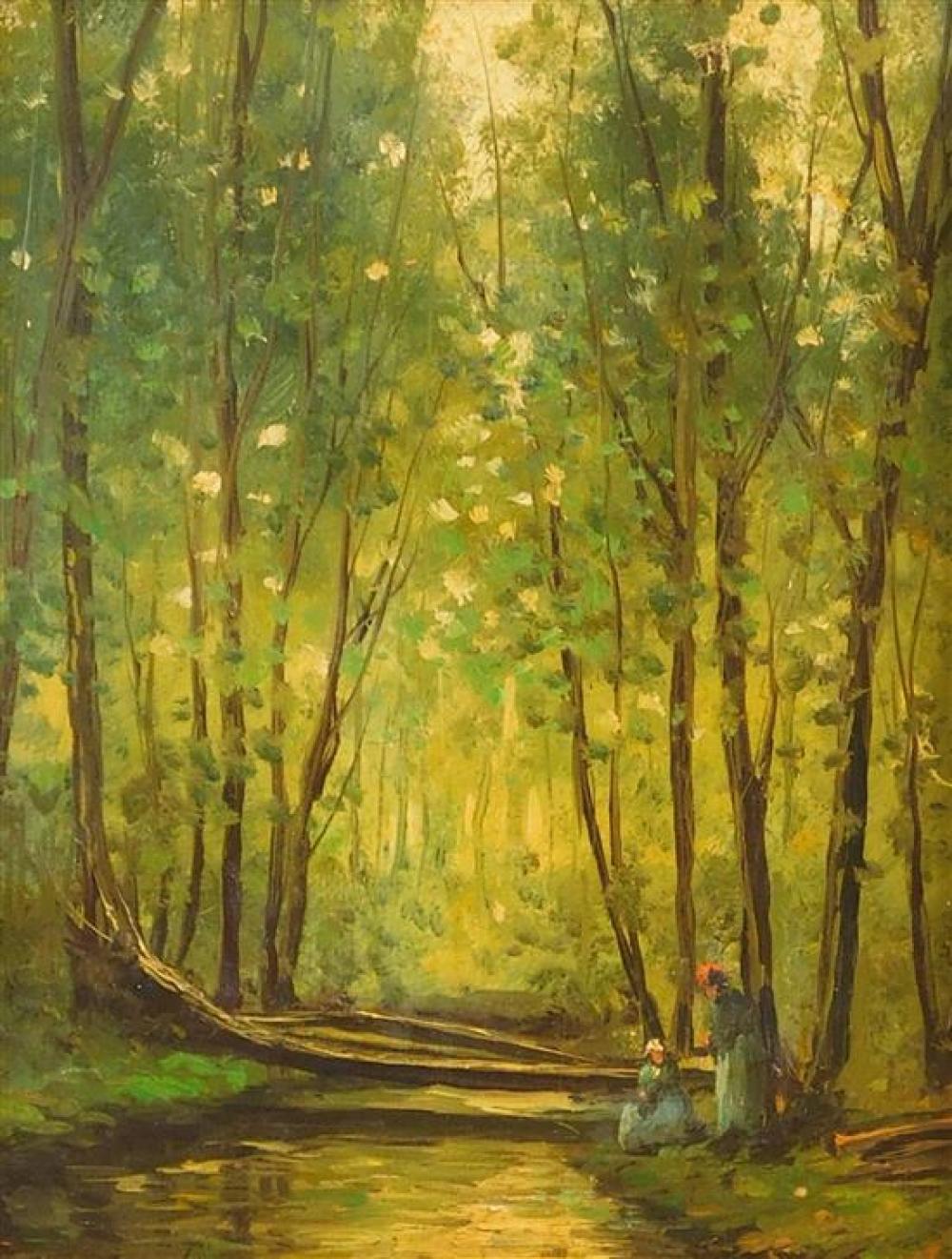 Appraisal: th C oil on panel verdant summer forest scene of