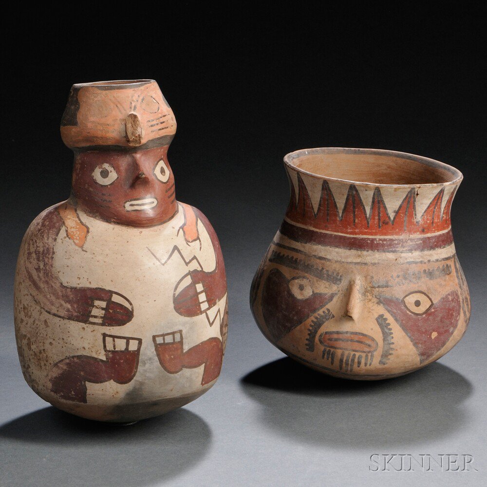 Appraisal: Two Nasca Polychrome Pottery Effigy Vessels damage ht to in