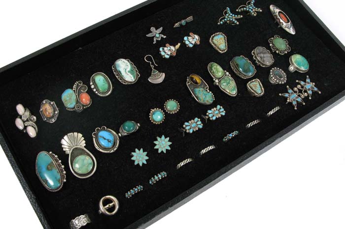 Appraisal: COLLECTION OF SOUTHWEST NATIVE AMERICAN RINGS EARRINGS AND PINS pieces