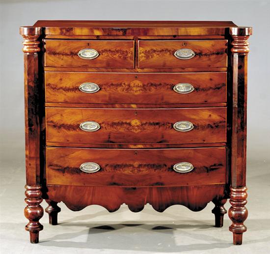 Appraisal: Scottish carved mahogany bow front chest of drawers circa heavy