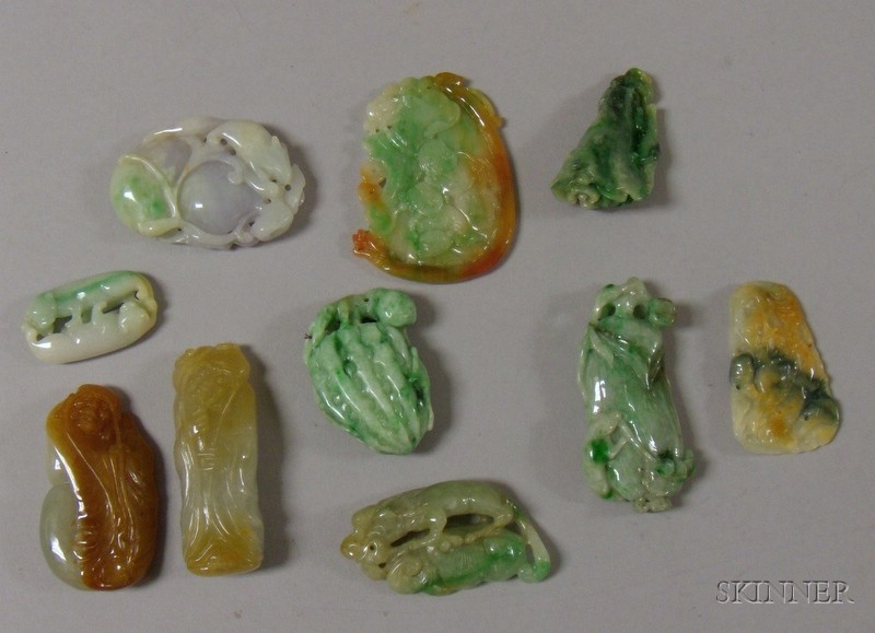 Appraisal: Ten Assorted Carved Jade Pendants and Other Items of various