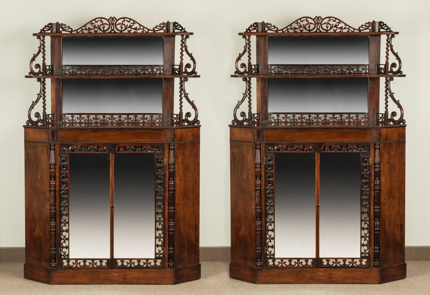 Appraisal: Pair of Rosewood Corner Cabinets th cent customized