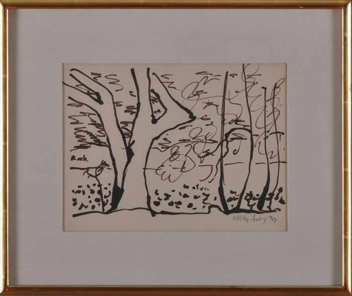 Appraisal: MILTON AVERY - TREES AND STREAM Flobrush on paper x