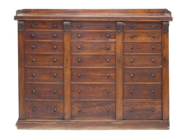 Appraisal: An early Victorian mahogany collectors chest with three banks of