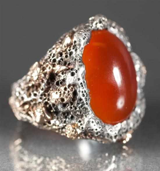 Appraisal: Gentleman's silver unmarked yellow gold and carnelian ring designed by