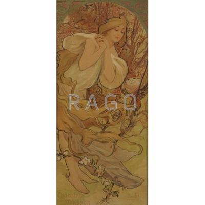 Appraisal: AFTER ALPHONSE MUCHA Czech - Four Art Nouveau chromolithograph chocolate