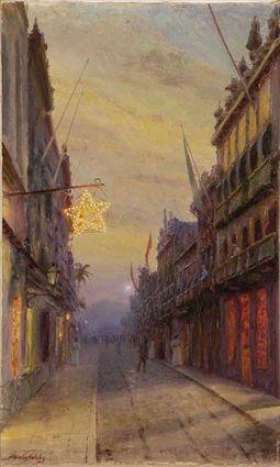 Appraisal: ALFREDO HELSBY - SOUTH AMERICAN STREET SCENE AT NIGHT Oil