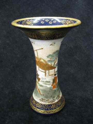 Appraisal: Japanese Satsuma Pottery Vase fine detail landscape with family gold