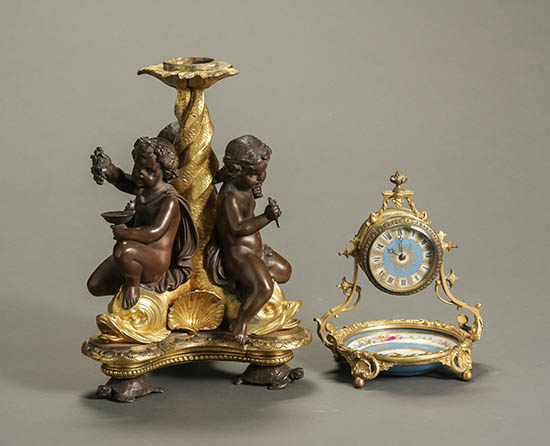 Appraisal: Louis XVI Style Ormolu and Bronze Figural Trefoil 'Putti' Centerpiece