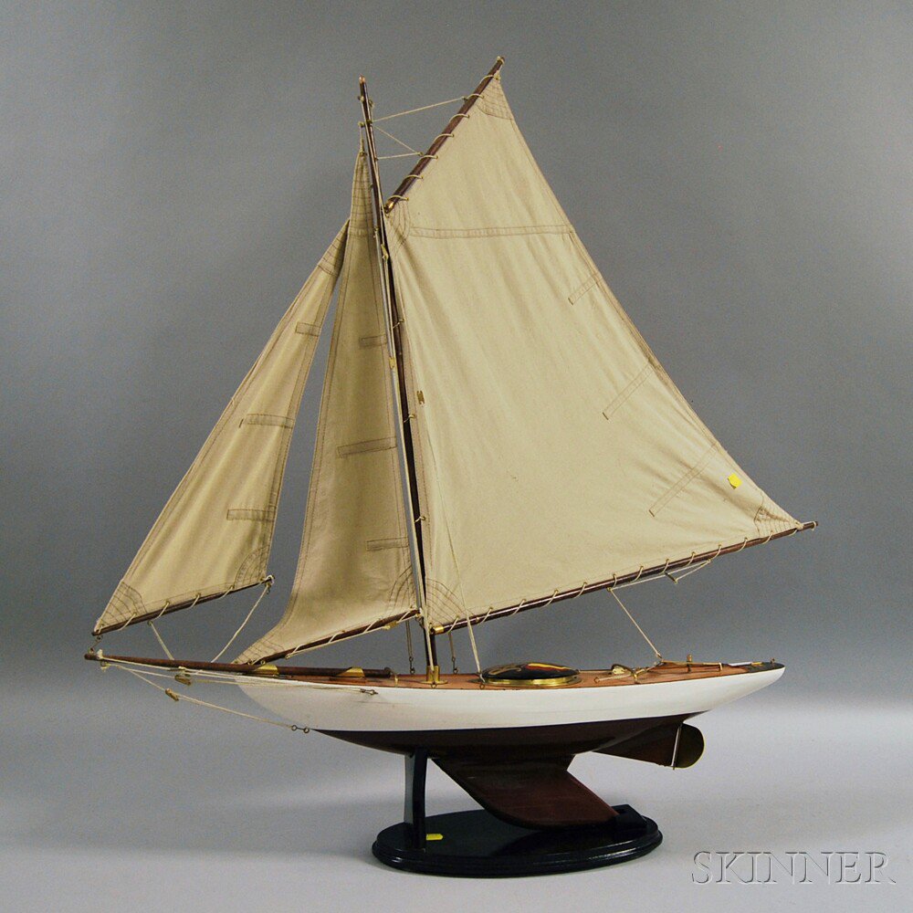 Appraisal: Painted Wooden Racing Yacht Model on Stand th century the