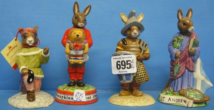 Appraisal: Royal Doulton Bunnykins Figures Saint Andrew DB Romeo DB Mascot