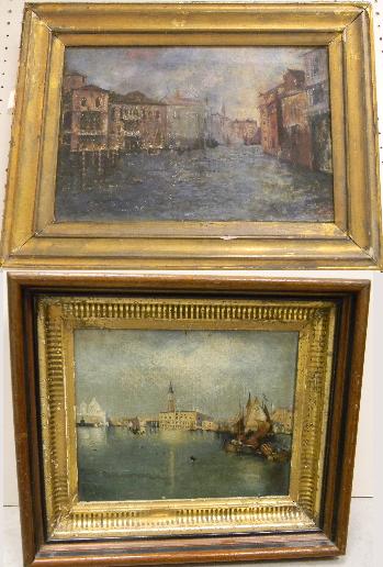 Appraisal: Two unsigned oil on canvas Venice water scenes framed one