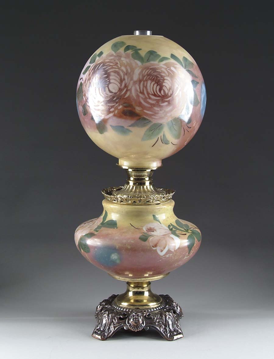 Appraisal: LARGE PARKER PAINTED GONE WITH THE WIND LAMP Beautiful floral