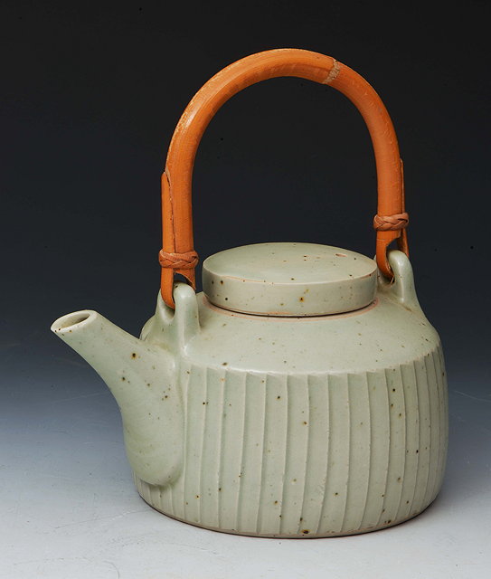 Appraisal: David Leach British - Teapot and cover celadon cut sided