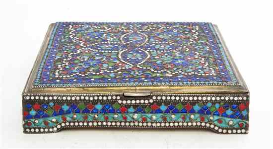 Appraisal: A Silvered Metal Cloisonne Box of square form having allover