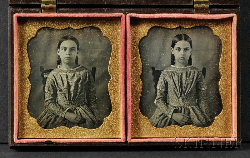 Appraisal: Two Sixth Plate Daguerreotype Portraits of Twins together in a