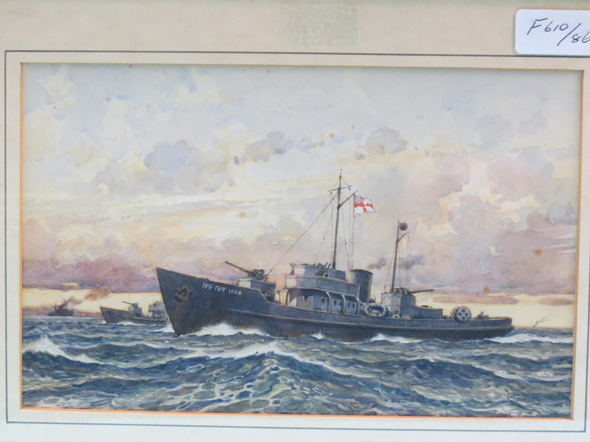 Appraisal: Herbert C Ahier - marine watercolour Royal Navy Corvette alongside