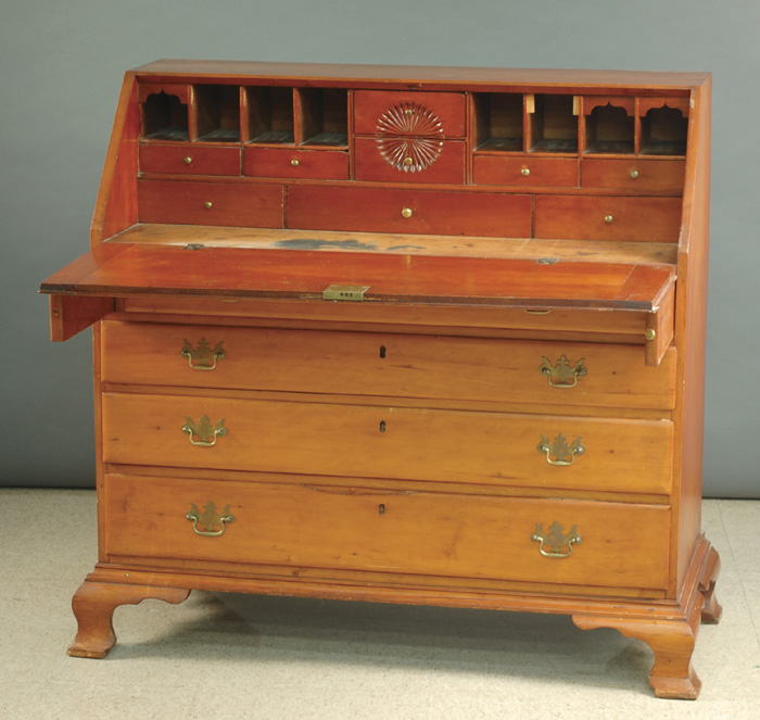 Appraisal: CHIPPENDALE CENTENNIAL SLANT-FRONT CHERRY SECRETARY American th century having a